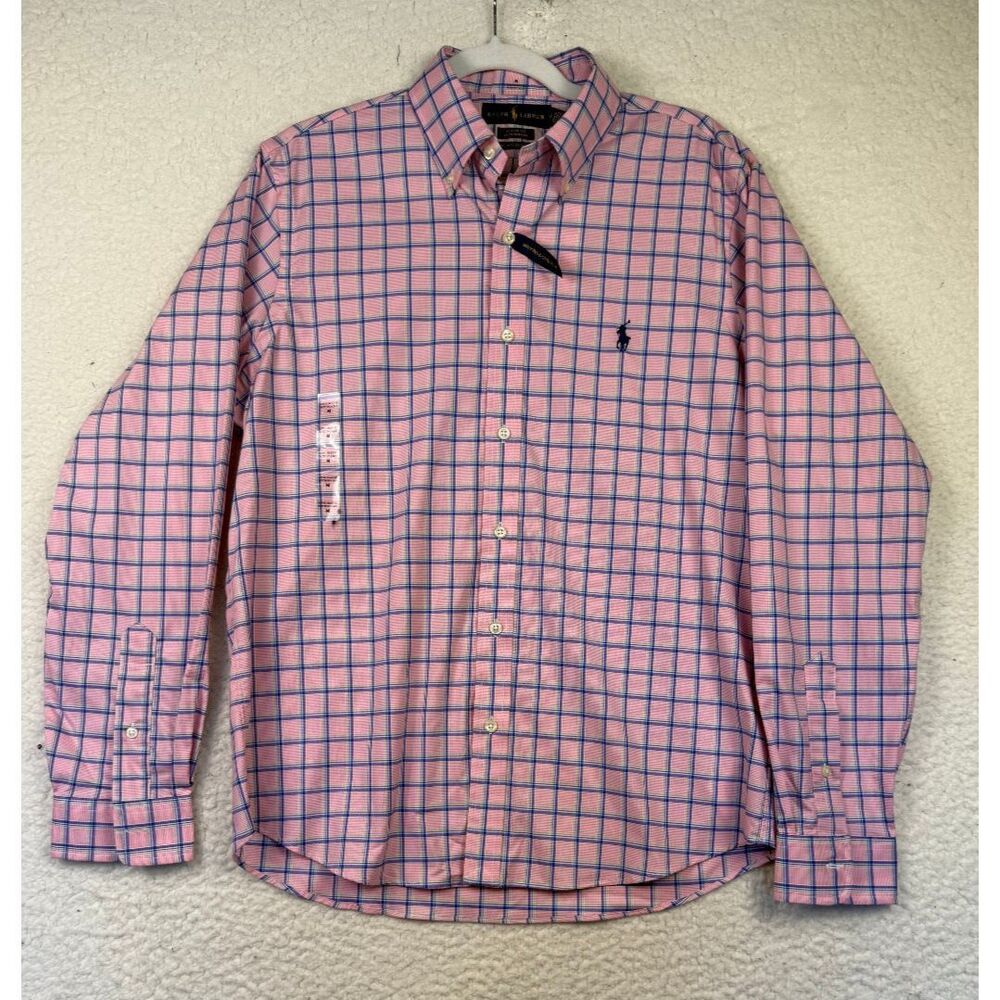 NWT Mens Polo Ralph Lauren Classic Fit Performance Untuckit Fit‎ Pink Shirt M
